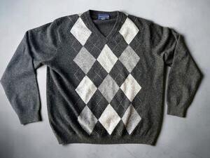 Davis & Squire 100% 2-Ply Cashmere Argyle V-Neck Sweater Men's XL
